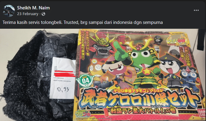 Antara muka TolongBeli untuk beli barang Tokopedia Indonesia