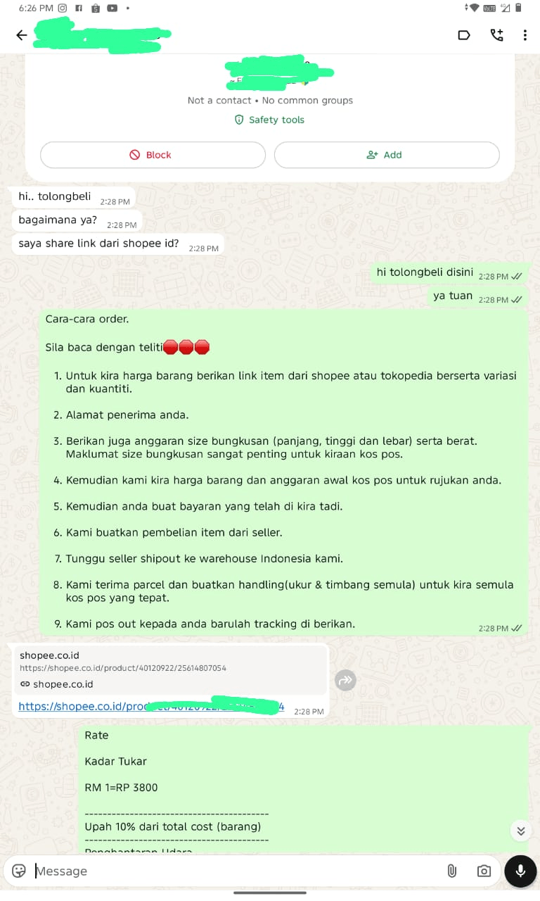 Langkah 1 – Hantar link item Tokopedia kepada TolongBeli