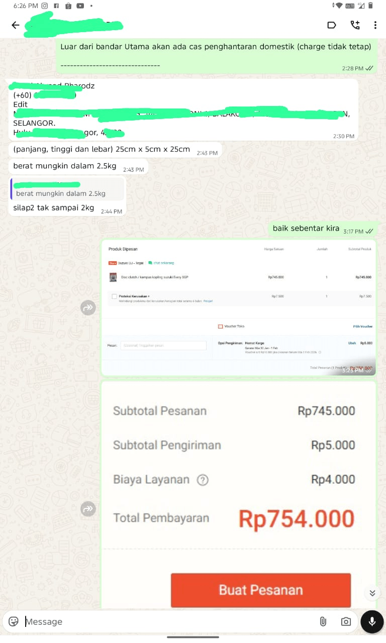 Langkah 2 – Berikan maklumat penerima dan ukuran bungkusan